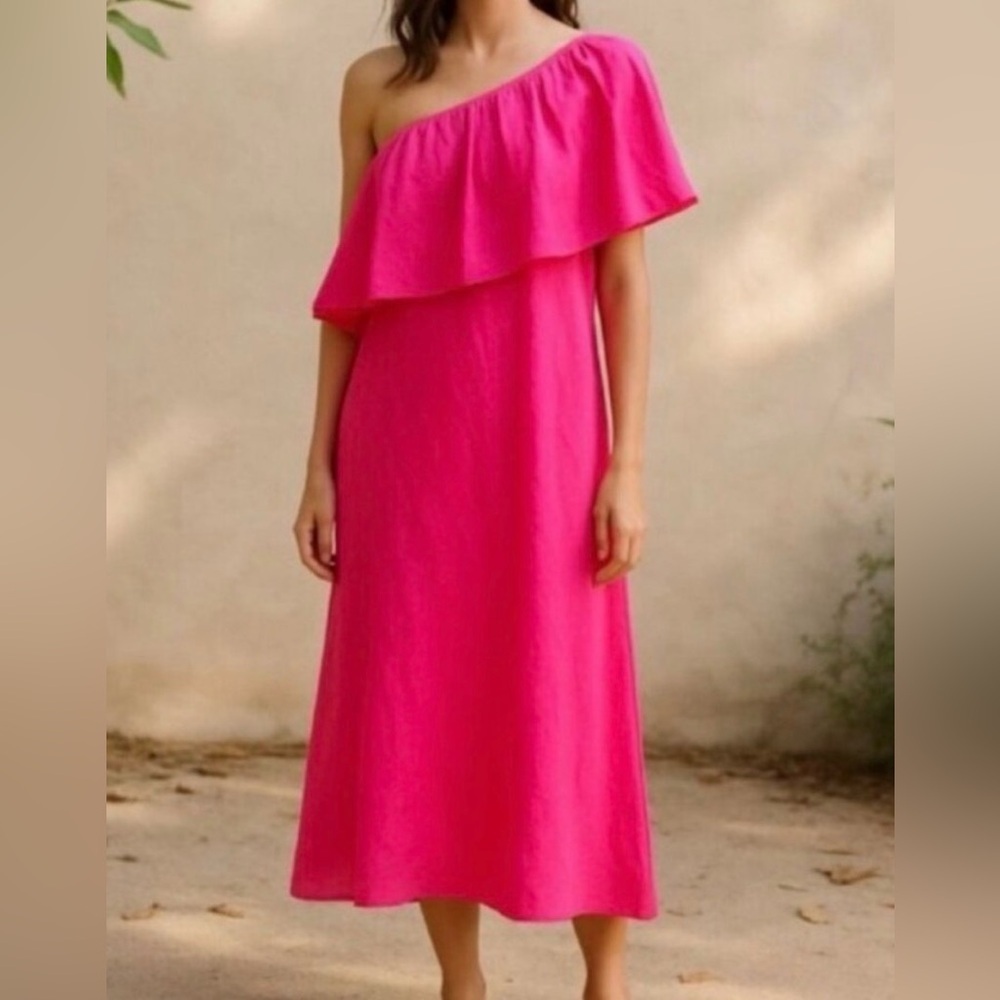 Tuckernuck Pomander Place Florencia One Shoulder Ruffle Midi Dress Pink Size XLL